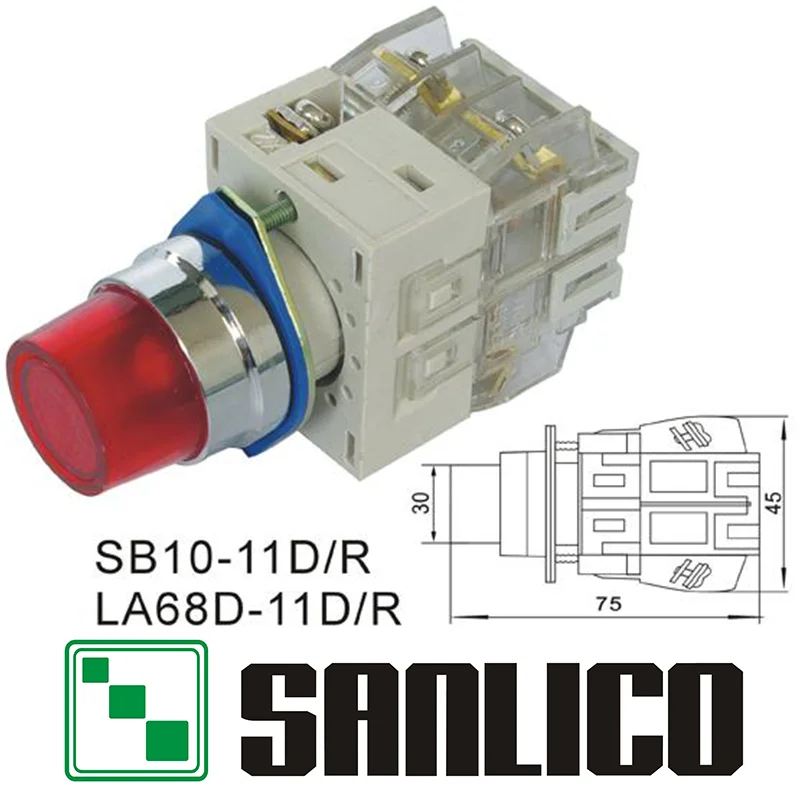 

Светящийся кнопочный переключатель SB10 LA68D LAY3-11D/R мгновенный возврат на пружине Ø 22 мм