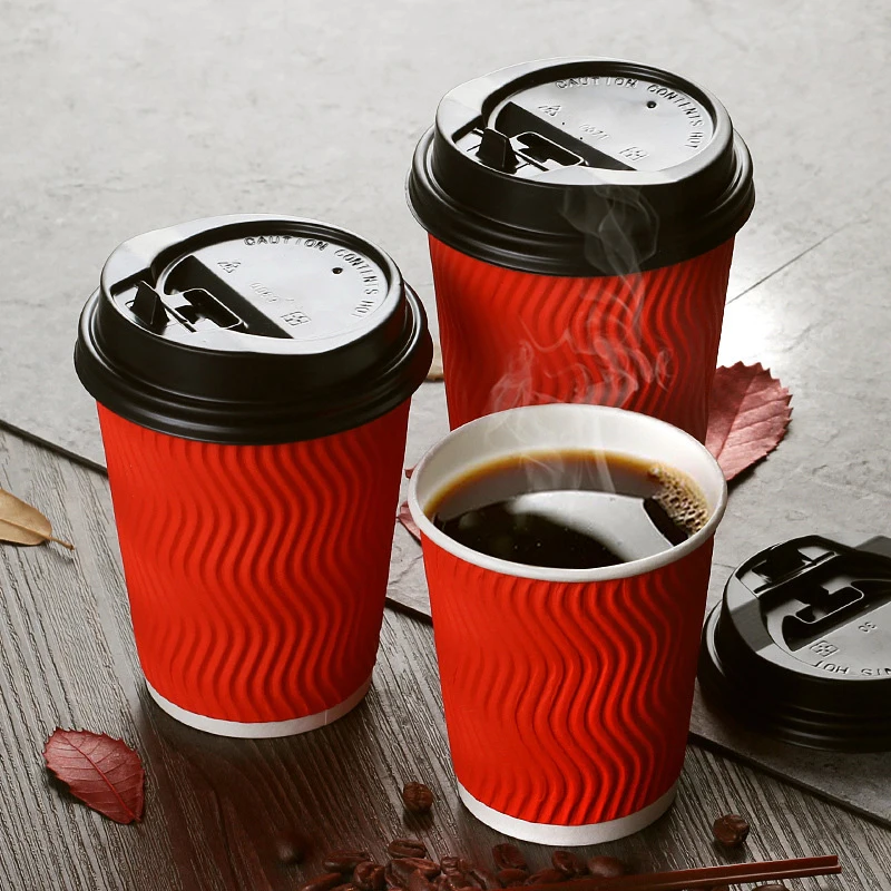 Disposable Heat-resistan Coffee Cups, Thicken Hot Drink Packing Paper Cup with Cover, Drinking, Takeaway, Cafe Drinkware, 50 PCS