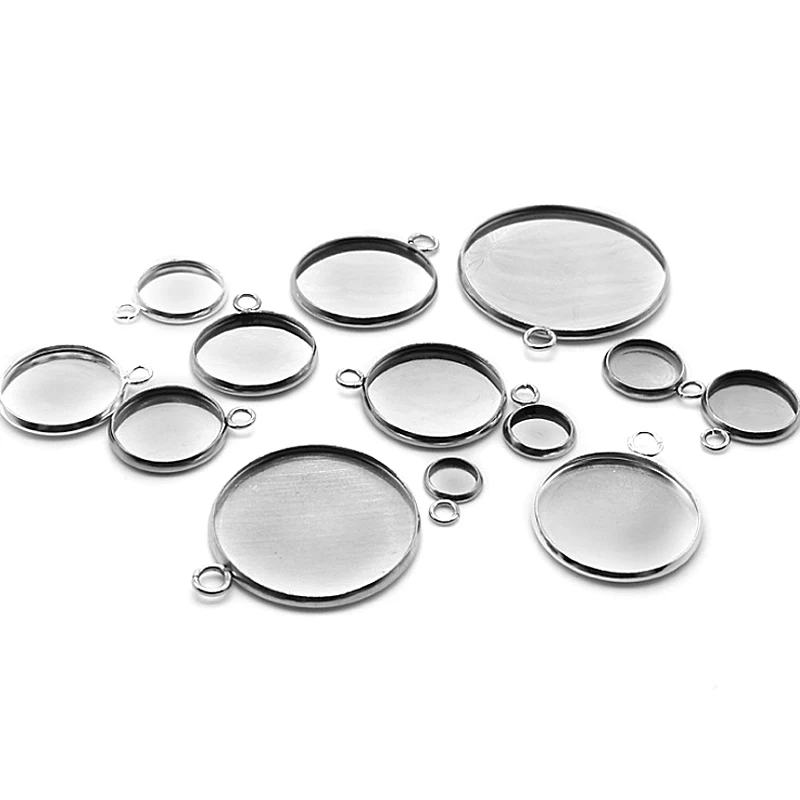 Aiovlo 10pc/lot Stainless Steel Fit Glass Cabochon Cameo Bracelet Charms Necklace Pendants Findings Bases Tray Blank Diy Jewelry