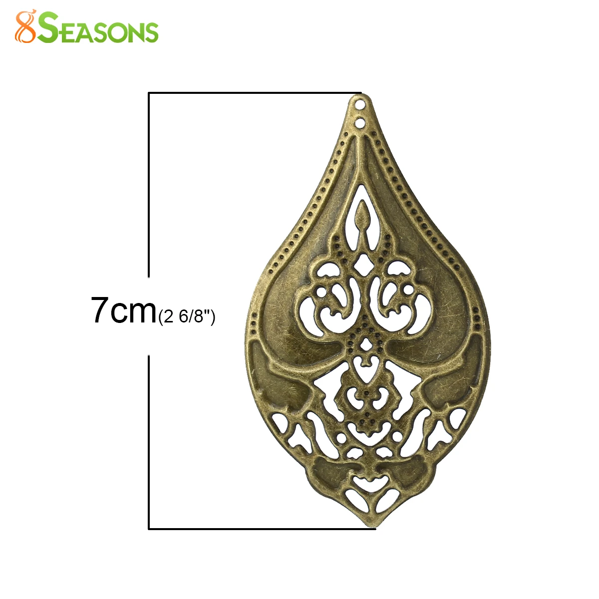 8Seasons Iron Alloy Filigree Stamping Pendants Teardrop Antique Bronze Flower Carved Hollow DIY Making Jewelry 7cm x 4cm, 50 PCs