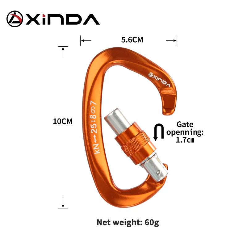 Xinda 25kN  D-Shape Carabiner Climbing Security Safety Buckle Screw Gates Master Lock Carabiner Outdoor Rock Climbing Equipment