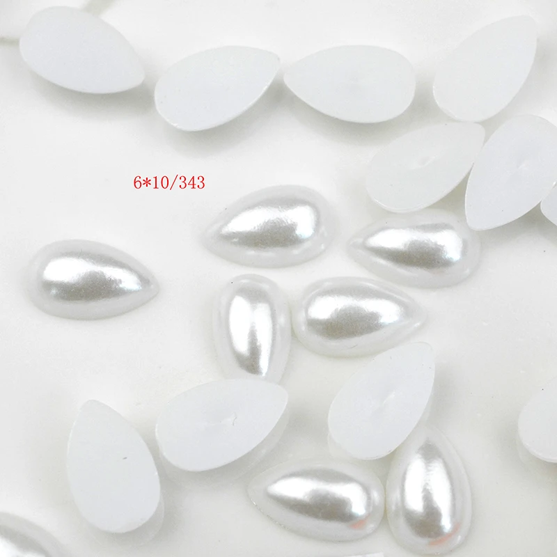 FLTMRH 50pcs 6mm*10mm  half   ivory tear drop pearl Beads ABS Retback Simulated pearl Beads