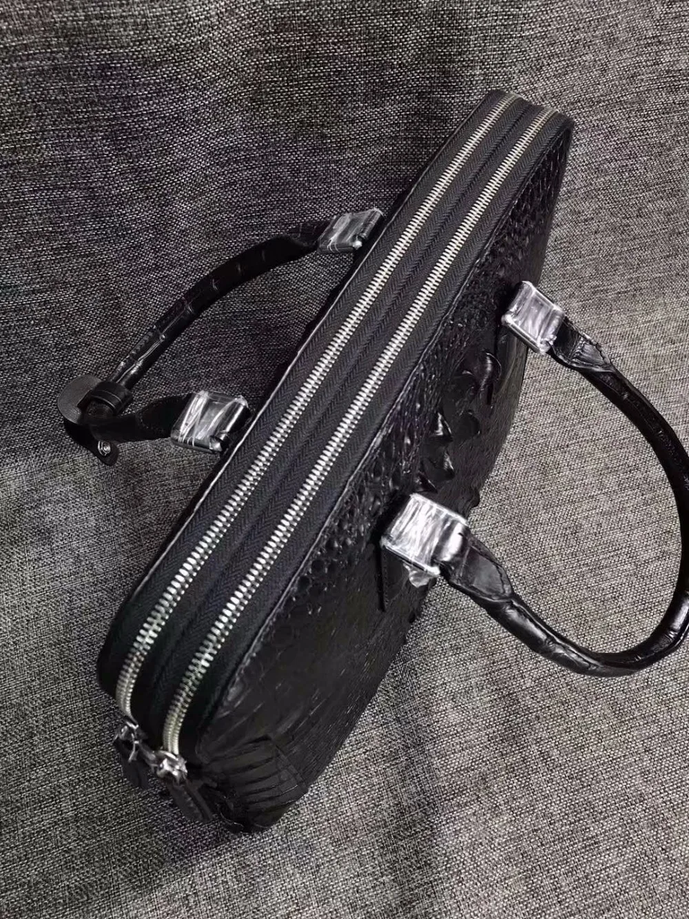 Bolso de negocios para hombre, maletín de piel de cocodrilo 2018 auténtica, para ordenador portátil, blanco, rojo, gris, con doble cremallera,