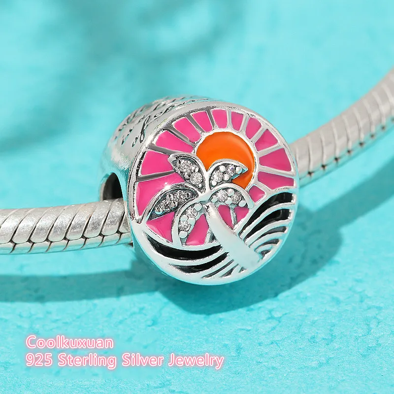 

Summer Tropical Sunset Charms Fit Pandora Bracelets Original 925 Sterling Silver Multicolor Enamel Beads For Jewelry Making