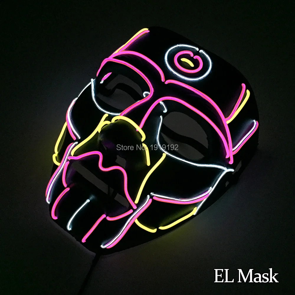 New Style EL Mask Energy saving Colorful Select el wire mask by 3V Sound Active For Halloween holiday Party Mask Decoration