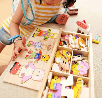 Bears Change Clothes Toy Children's Wooden Toys Educational Toys Early Childhood Dress Paired Jigsaw Puzzles Kids Birthday Gift