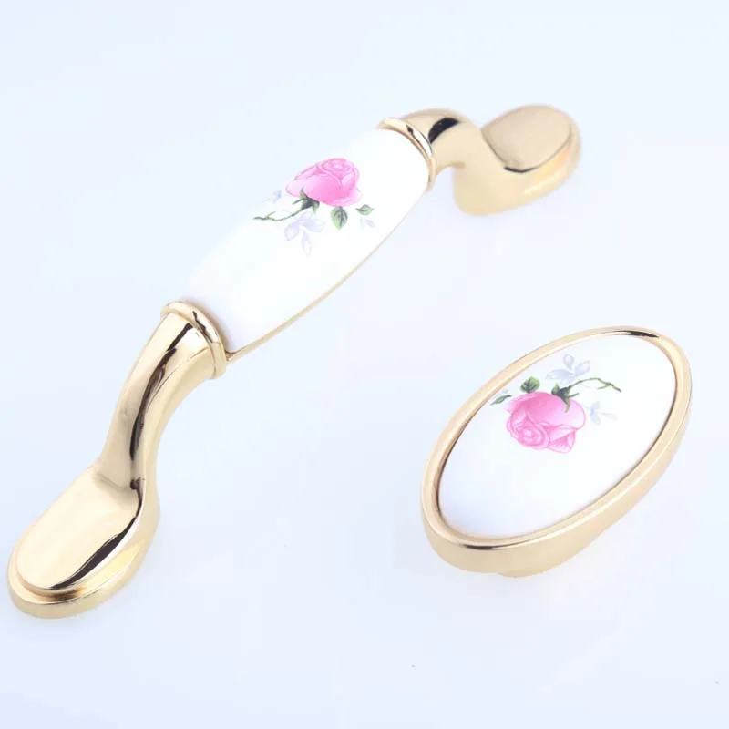 

96mm modern fashion rural ceramic Tv table wine cabinet door handle silver gold drawer d cupboar knob pull rose porcelain knob