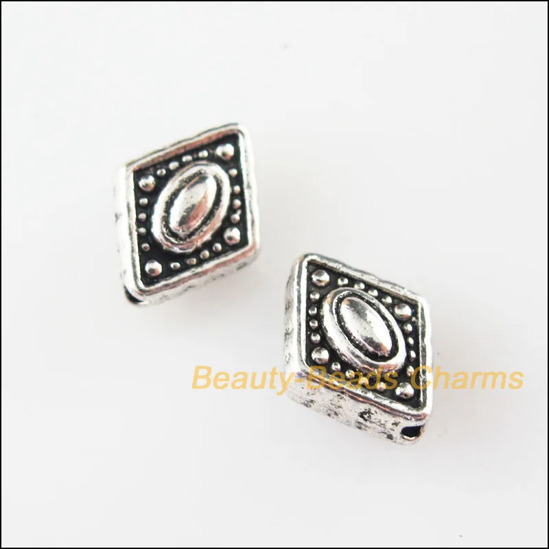 30Pcs Tibetan Silver Color Lozenge Eye Spacer Beads Charms 8x10.5mm