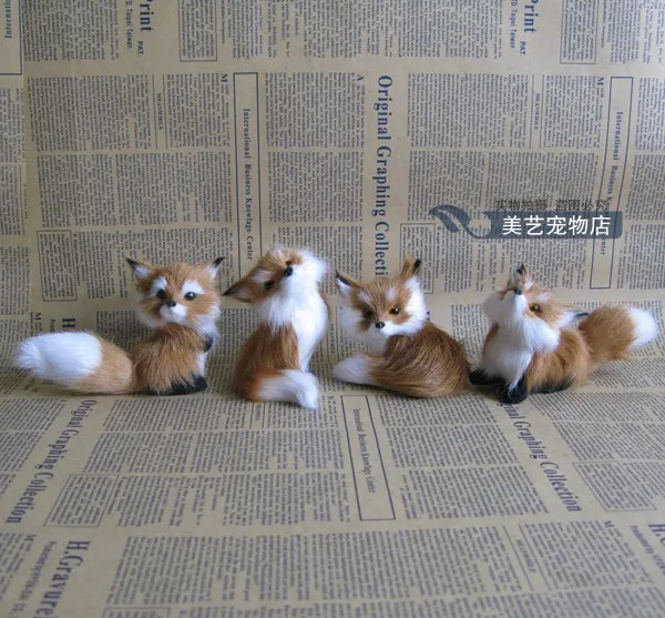 simulation fox toy model handicraft,plastic&fur brown fox  about 7-8 cm one lot / 4 pieces,home decoration toy Xmas gift w5986