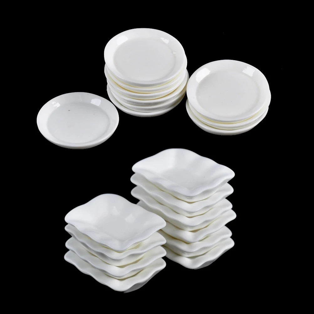 10PCS Dollhouse Miniature Trays Plates Doll Mini Food White Dishes Tableware Kitchen Toys Doll House Accessories