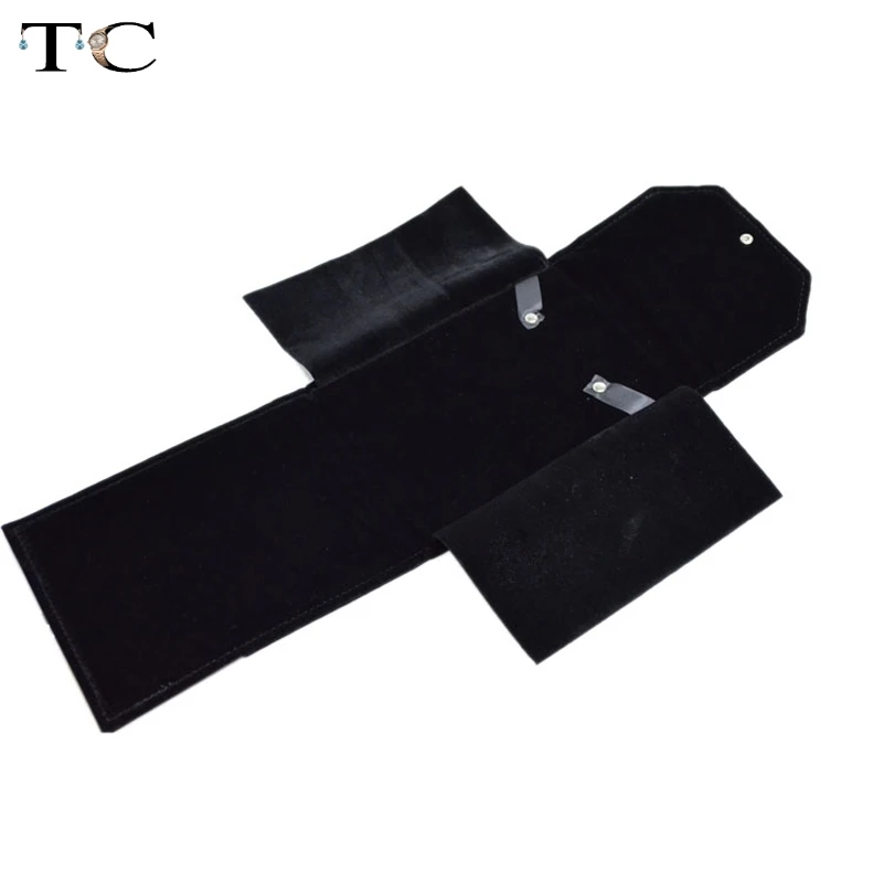 Jewelry Storage Portable Display Cases Black Gray Velvet Organizer Jewelry Travel Roll for Necklaces and Pendants Packaging