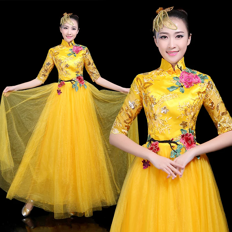 

Opening Dance Big Swing Skirt Costume Female Adult 2019 New Modern Dance Song Dance Dress Guzheng Costume