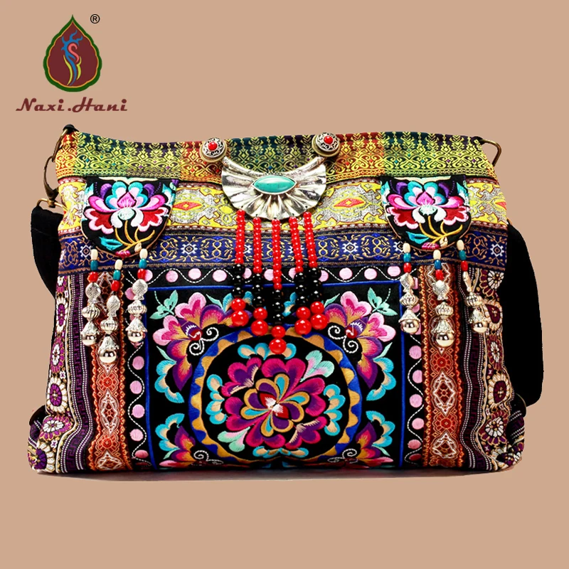 HOT Hmong canvas embroidery bags Handmade accessory Messenger bag Large canvas Woman\'s handbag Vintage designer bags