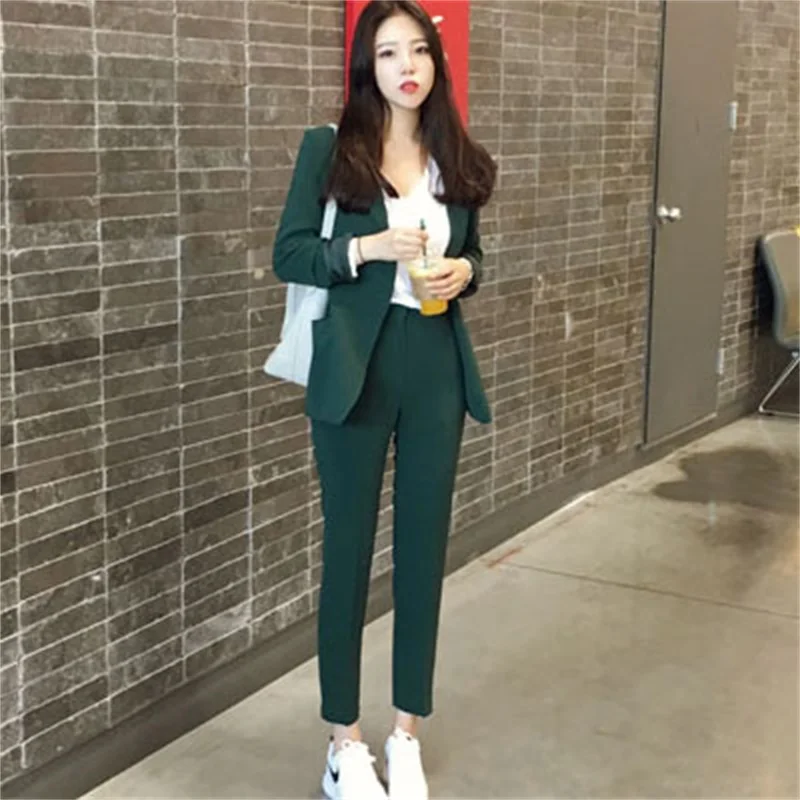 Spring and autumn casual women new fashion temperament color Korean version of small suit + Trousers Two pieces / sets