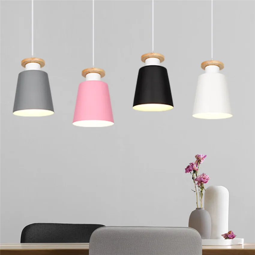 

Nordic Pendant Lights Dining Room Pendant Lamps Modern Colorful Restaurant Coffee Bedroom Lighting Iron Solid Wood Hang Lamp