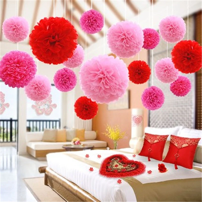 Bliss Baby Shower 5pcs 10 15 20 25 cm Pom Pom Tissue Paper Pompom Flower Happy Birthday Party Wedding Decorations for Home,B