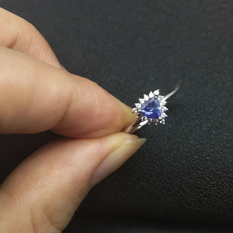 

LANZYO 925 Sterling Silver blue tanzanite rings trendy natural jewelry simple style open new fine wholesale j050501agts