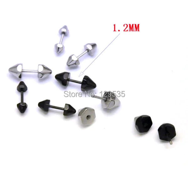 Hot Sale! 4 5 6 7mm Hexagonal Cone 6 colors titanium steel Men Women Punk screw stud earrings