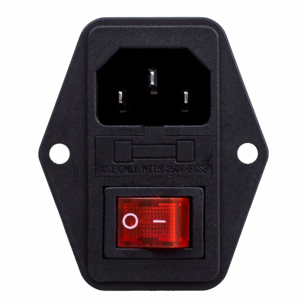 1PCS Black Red AC 250V 10A 3 Terminal Power Socket with Fuse Holder