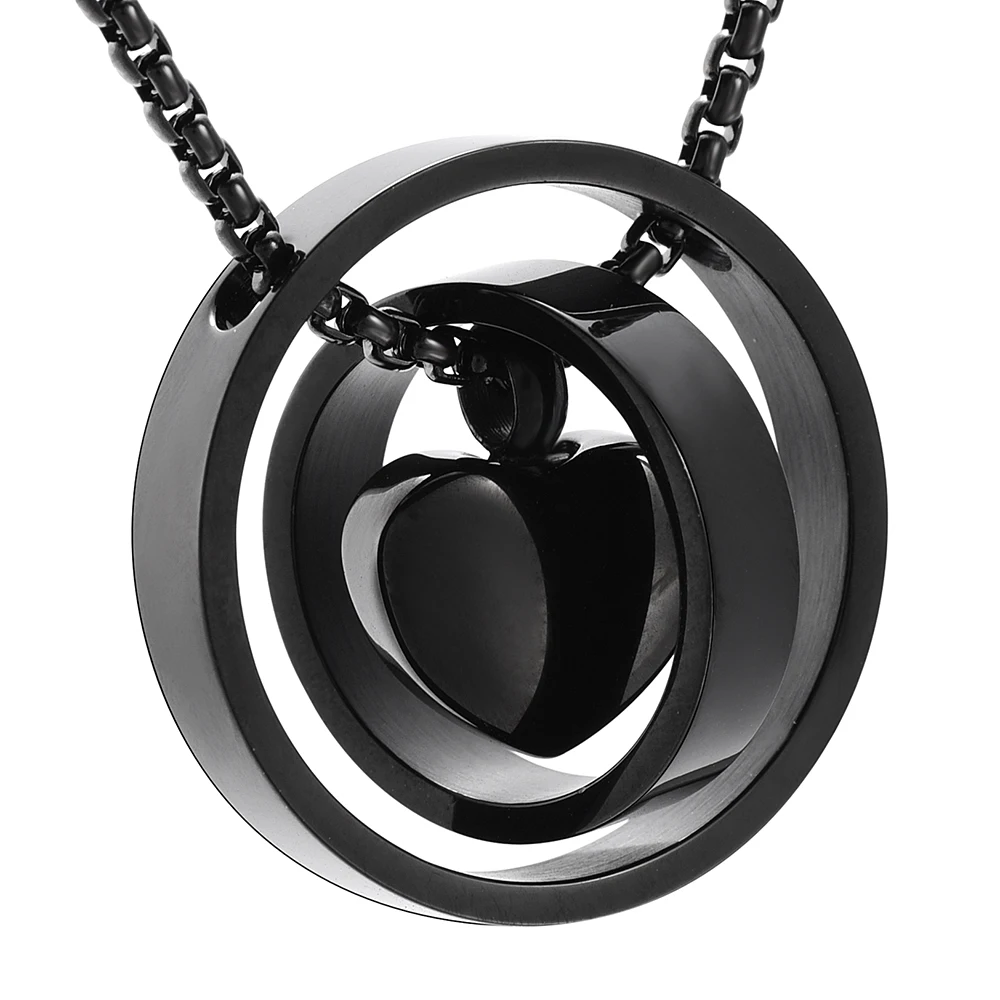 IJD9954 New!!! Shiny Polished 316L Stainless Steel Two Circle Of Life Hold Blank Heart Urn Necklace For Women - Engravable