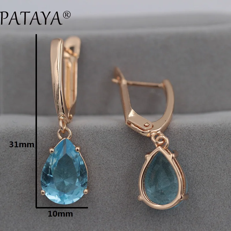 PATAYA Water Drop Earrings 585 Rose Gold Color Natural Zircon Eardrop Jewelry Women Vintage Hanging Long Chandelier Earring