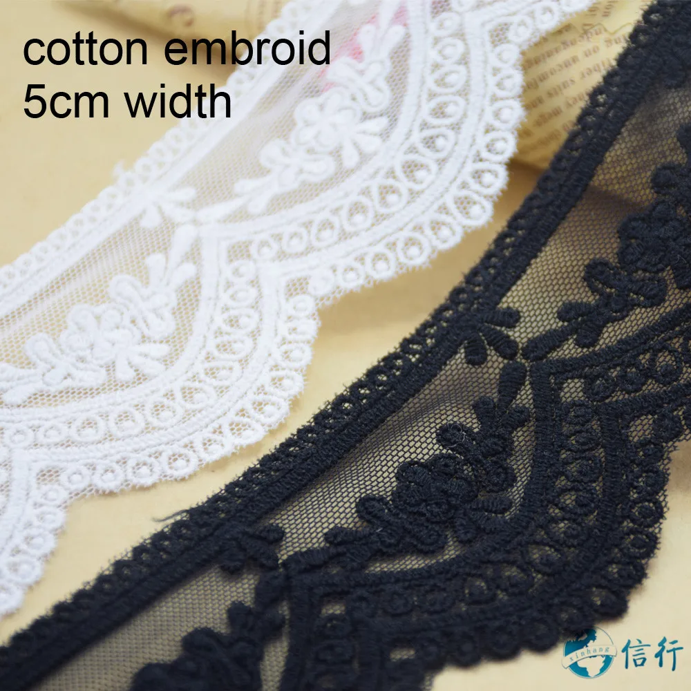 5cm 2 Colors Cotton Embroided Lace Ribbon Guipure Trim Fabric DIY Sewing Accessories Supplies African French Lace Applique#3545