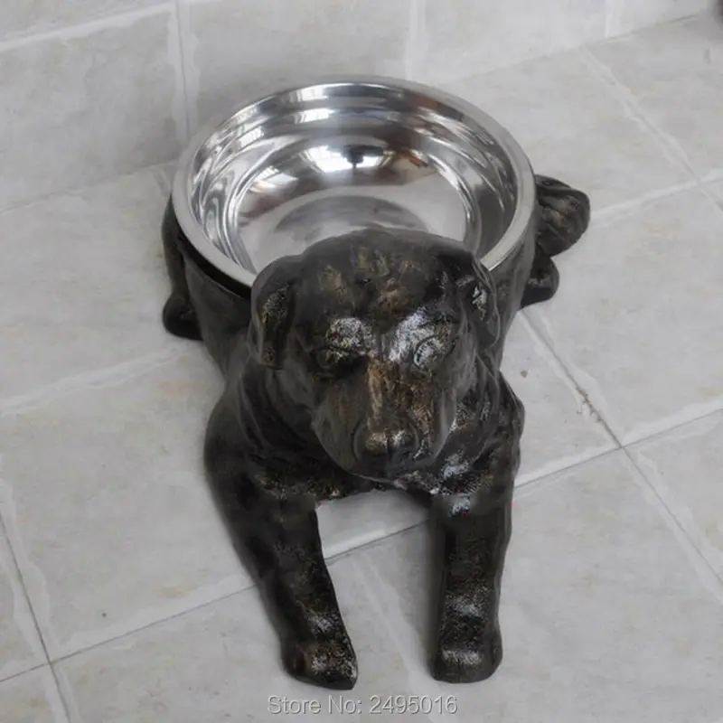 Dog Shape Cast Iron Base Stainless Steel Pet Feeding Bowl Non-Slip Elevated Food Dish for Dogs Cats, Durable & Stylish Pet Bowl