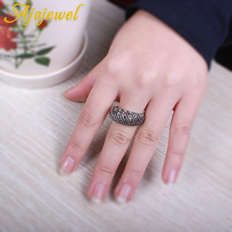 Ajojewel Hollow Out Geometric Rhinestone Rings For Men Or Women Silver-color Retro Jewelry Rings