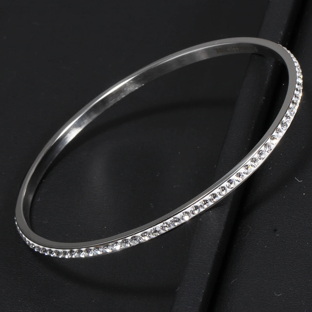 Wholesale Stainless Steel Bangles Women Jewelry With Good Clear CZ Crystal