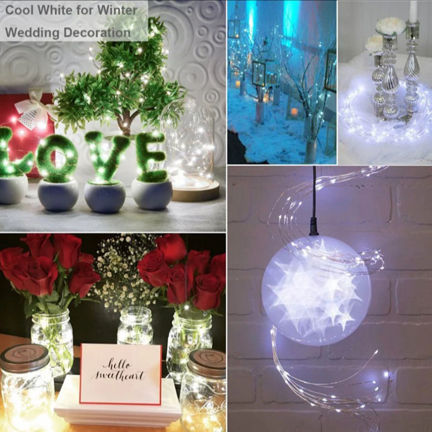 50 100 led copper wire fairy string light Christmas usb 5m 10m led silvery wire fairy light garland for wedding birthday decor