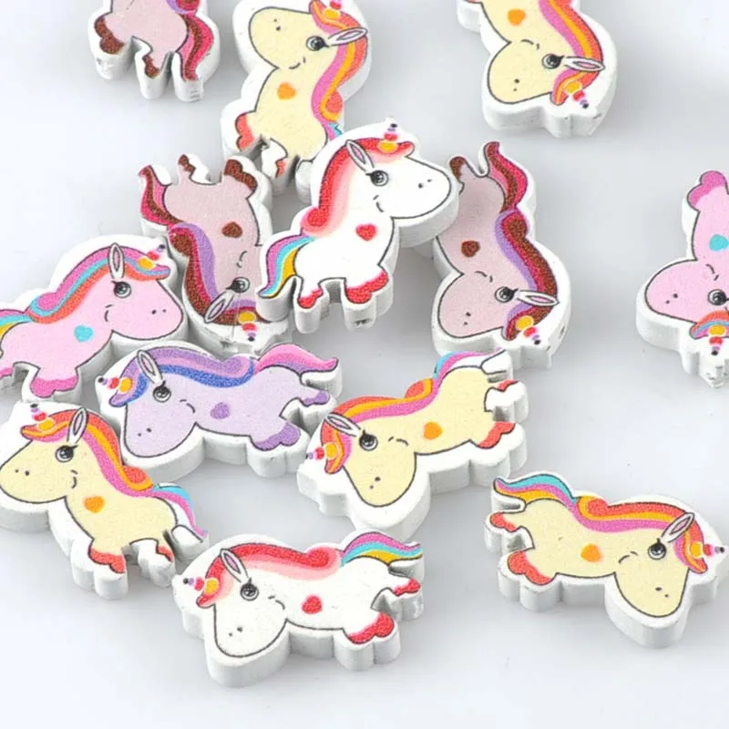 Mix Unicorn Licorne Pattern Wooden Spacer Beads For Jewelry making DIY 20pcs 30x18mm MT2025X