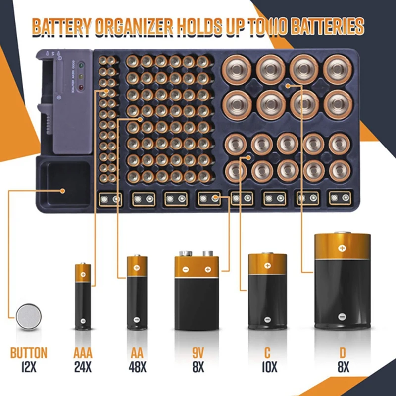 Przechowywanie baterii Organizer z Tester baterii Caddy skrzynia Rack Box posiadacze w tym bateria Checker do AAA AA C D 9V