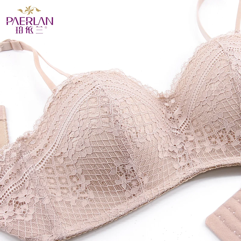 PAERLAN Push Up Seamless Sexy Lace Bra Small Breast 1/2 Half Cup Wire Free On Wedding Dress Underwear