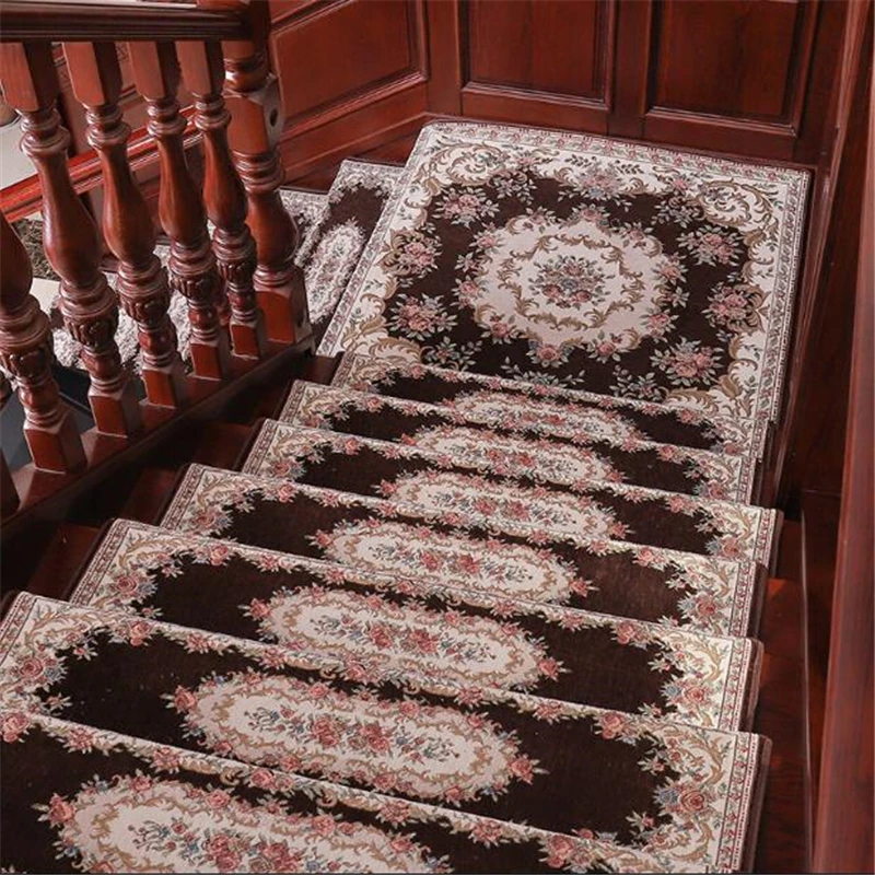 beibehang 1 set /13pcs European stair mats High-end step mats glue-free self-adhesive stair mats carpet solid wood non-slip mats