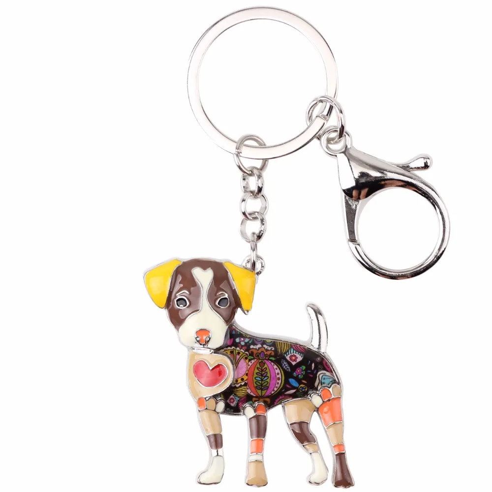 Bonsny Enamel Jack Russell Dog Key Chain Key Ring Pom Gift For Women Girl Bag Pendant 2017 Charm Keychain Fashion Animal Jewelry