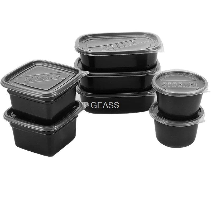 100 pieces of American rectangular round disposable lunch box takeaway packing box round black with cover porridge soup bowl