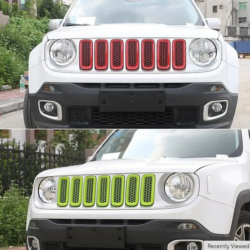 ABS Honeycomb Insert Trim Front Mesh Grille Cover Front Grille Trim Ring Insert Cover for Jeep Renegade 2015 2016 2017 2018