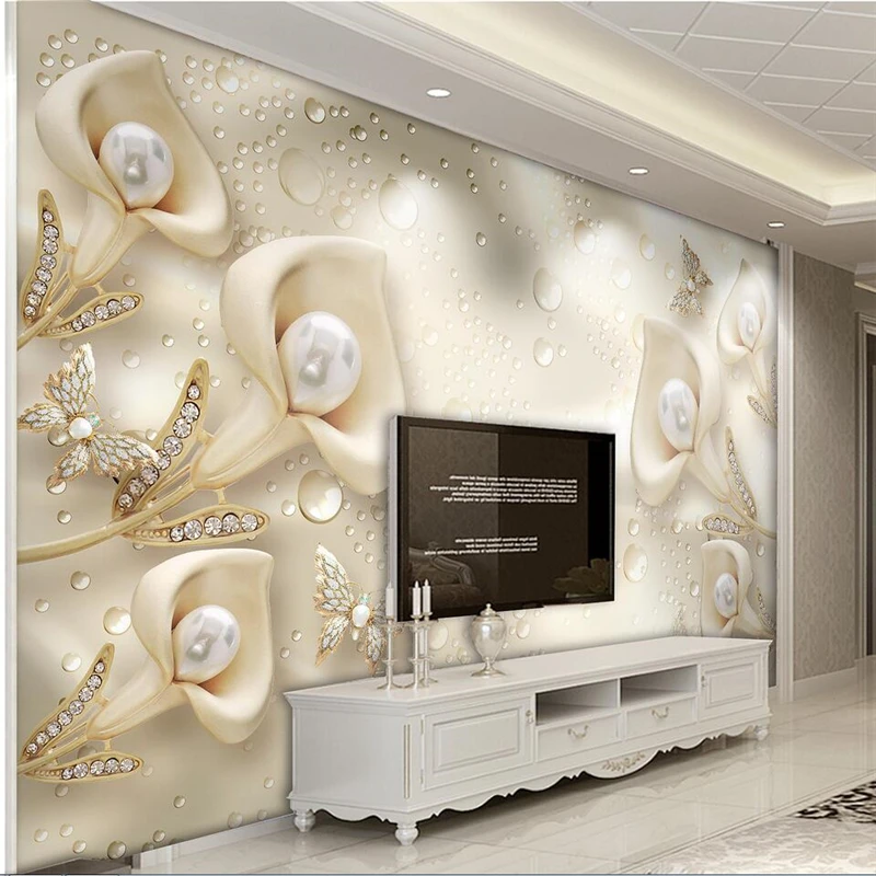 

wellyu papel de parede Custom Wallpaper 3d Calla Leaf Butterfly Silk Water Reflection Video Background Wall papier peint