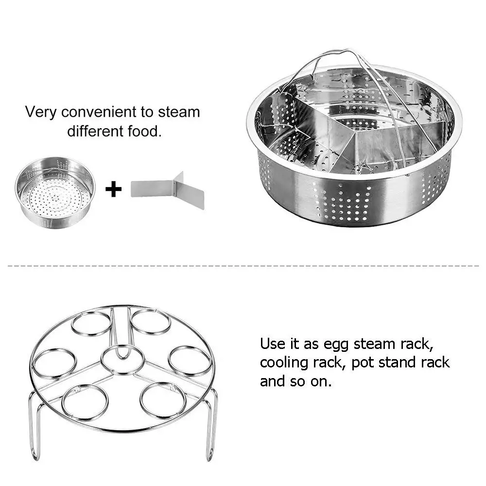 Stainless Steel Steamer Basket with Egg Steam Rack Trivet Compatible Instant Pot 5,6,8 qt Electric Pressure Cooker