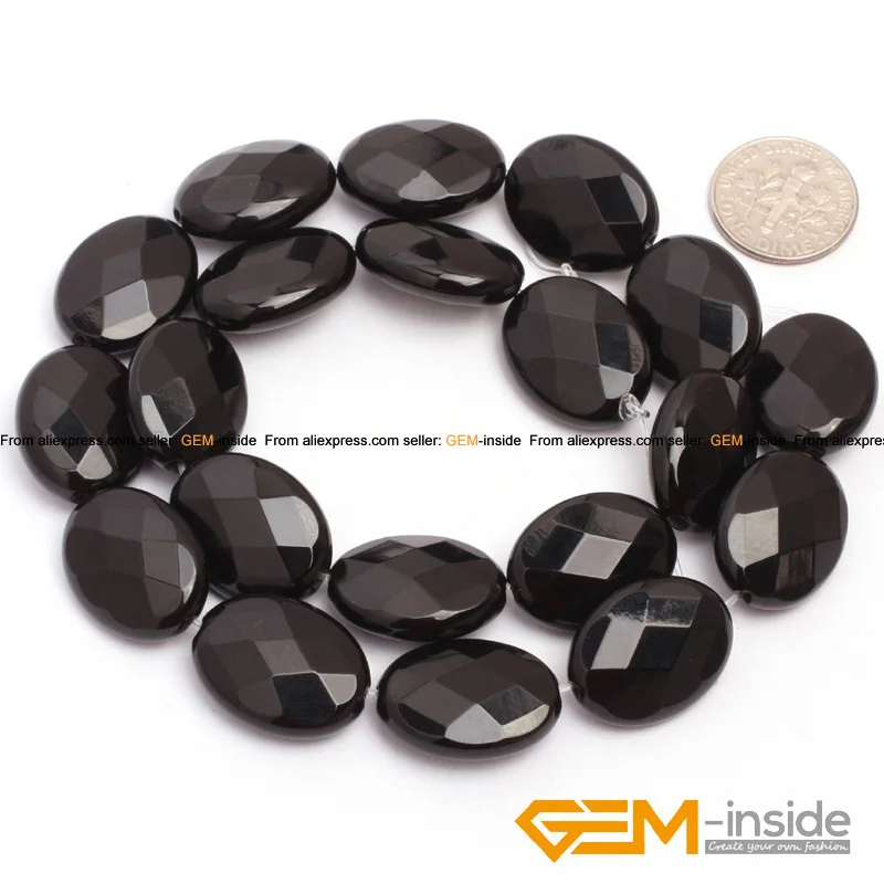 Flat Olivary Oval Faceted AA Grade Black Agates Beads Natural Stone Bead DIY Loose Bead For Jewelry Making Strand 15\