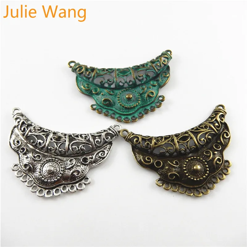 Julie Wang 3PCS Antique Bronze Green Silver Color Alloy Charms Connector Pendant Bracelet Necklace Jewelry Accessories Making