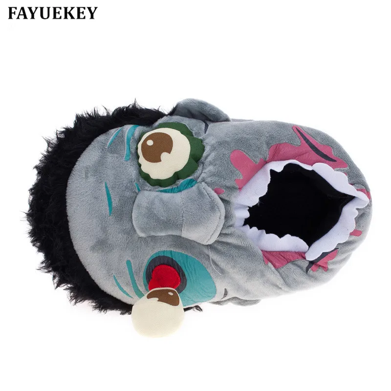 FAYUEKEY New Winter Home Cartoon Halloween Scary Zombies Slippers Lovers Cotton Covered Back Heel Warm Floor\\Indoor Flat Shoes