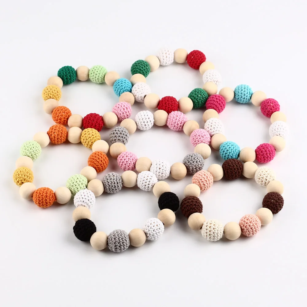 TYRY.HU 10Pcs Wooden Chewable Beads 16mm Baby Teether Toys  DIY Craft Jewelry Crochet Beads Pacifier Chain Accessories