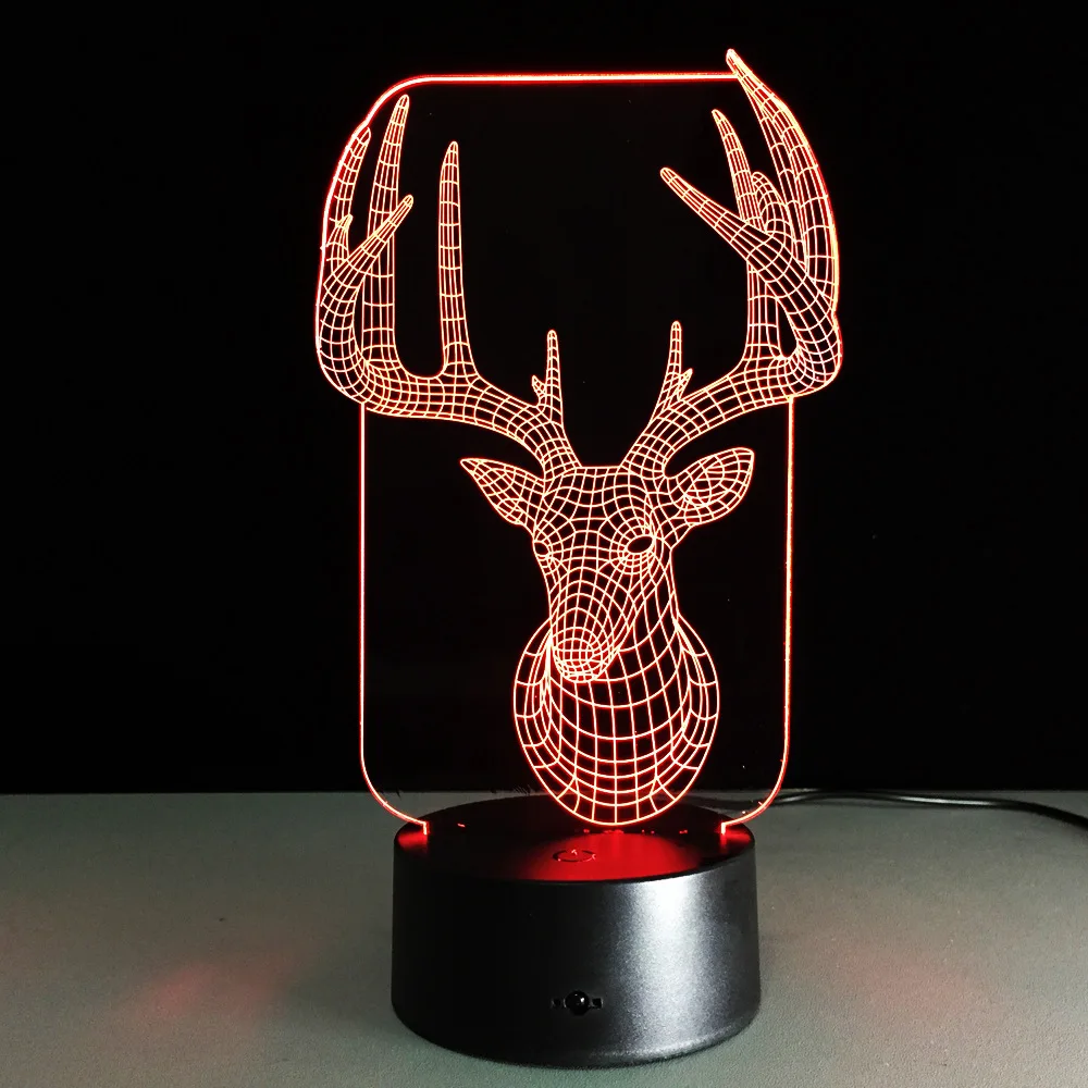 Reindeer's head 3D visual Acrylic night light 7 color adjustable Wireless speaker Christmas Gifts Action figure A48