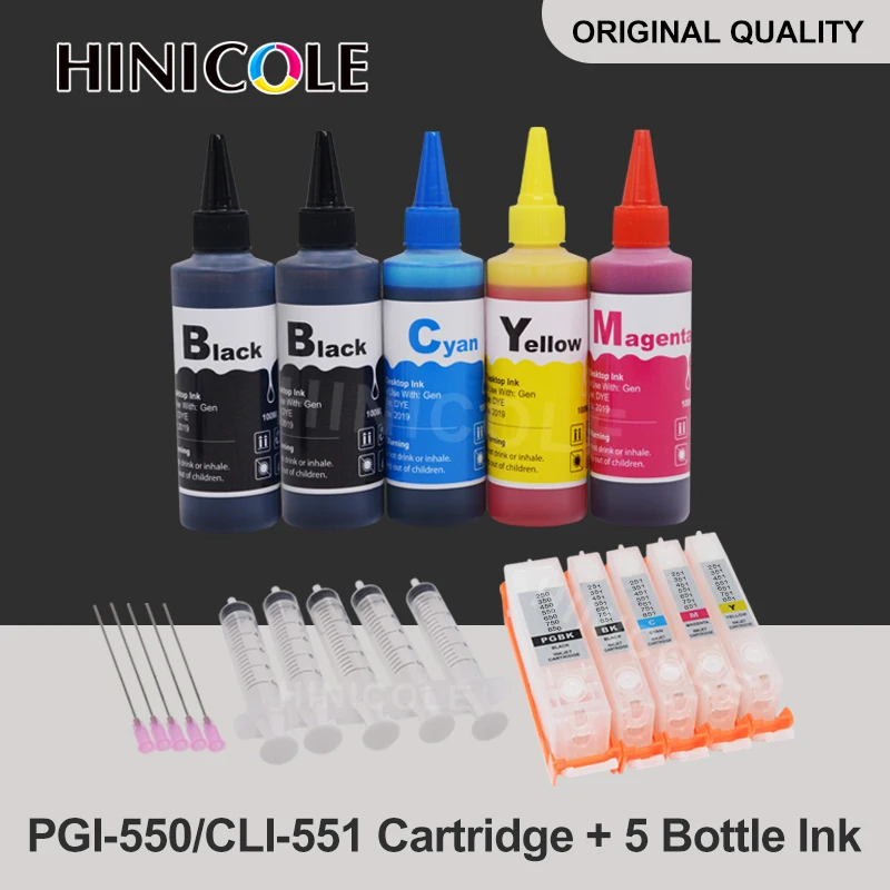 PGI 550 551 Refillable ink cartridge for Canon PIXMA IP7250 MG5450 MX925 MG5550 MG6450 MG5650 MG6650 IX6850 + Printer Bottle Ink