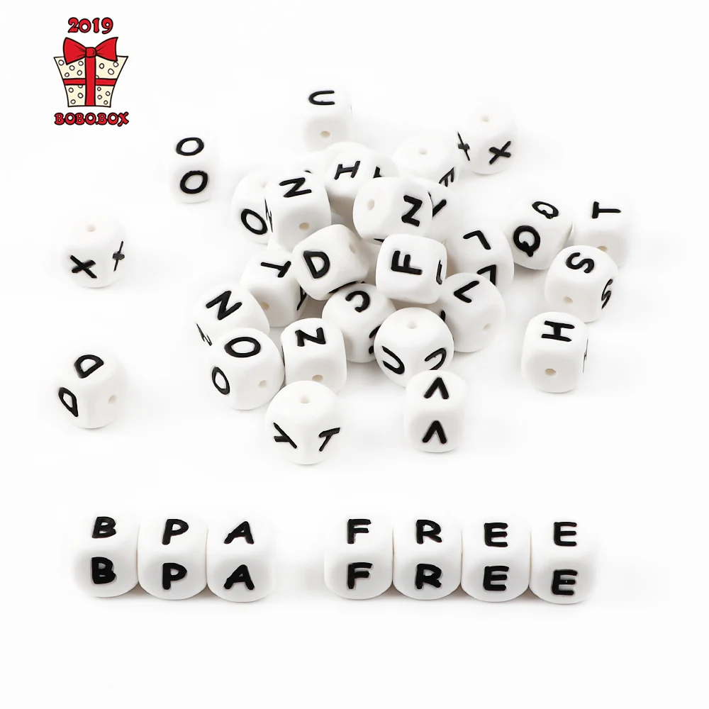 BOBO.BOX 10pc Letter Silicone Beads 12mm Baby Teething Beads Chewing Alphabet Bead For DIY Personalized Name Teether Necklace