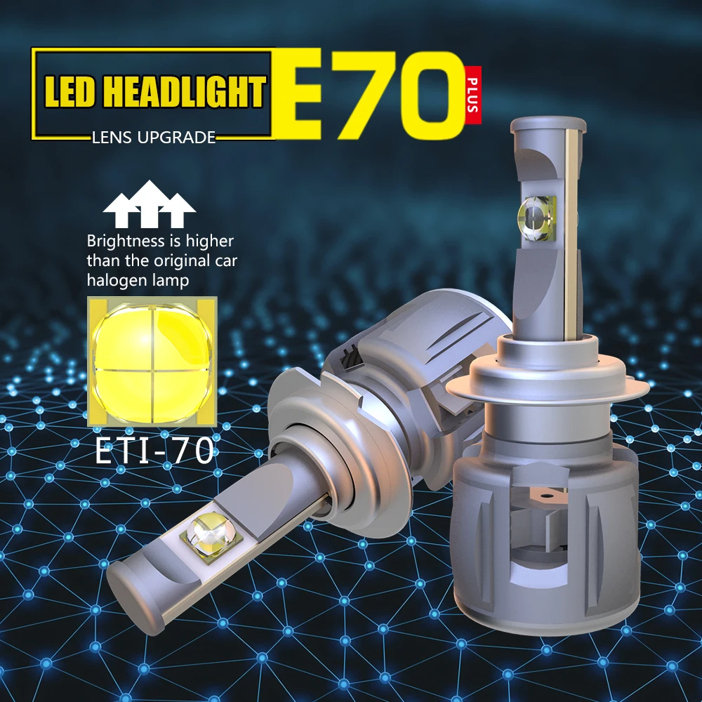 1 Set H7 E70 Car LED Headlight ETI-70 Projector LENS Lamp Bulbs H1 H4 H8 H11 9005/6 HB3/4 9012 D1S/D2S/D3S/D4S 3K 4.3K 6K White