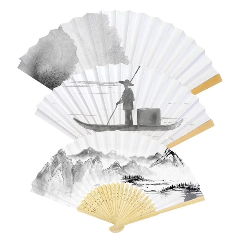 Chinese style blank paper folding DIY painting fan DIY Paper Fan White Doodle Tool Art Painting Durable for Kids Art Supplies