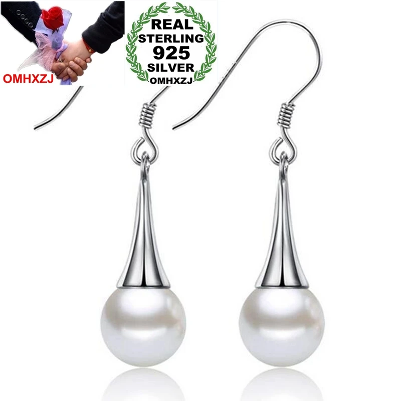 OMHXFC Wholesale Simple joker for Woman Gift Water Drop 8mm Pearl 925 Sterling Silver drop Earrings YS216