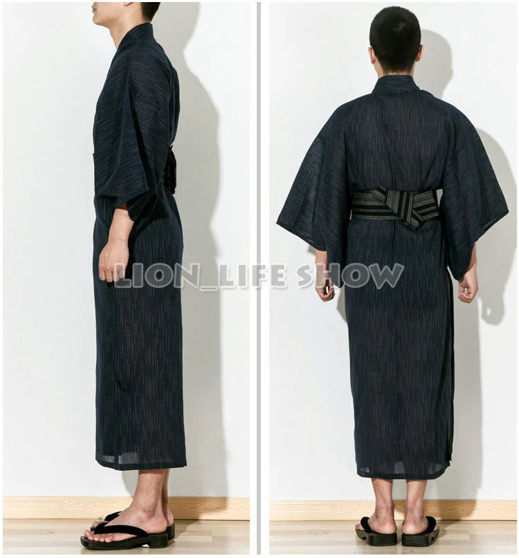 Japanese Men Samurai Yukata Kimono Summer Festival Pajamas Sleepwear Costume without obi